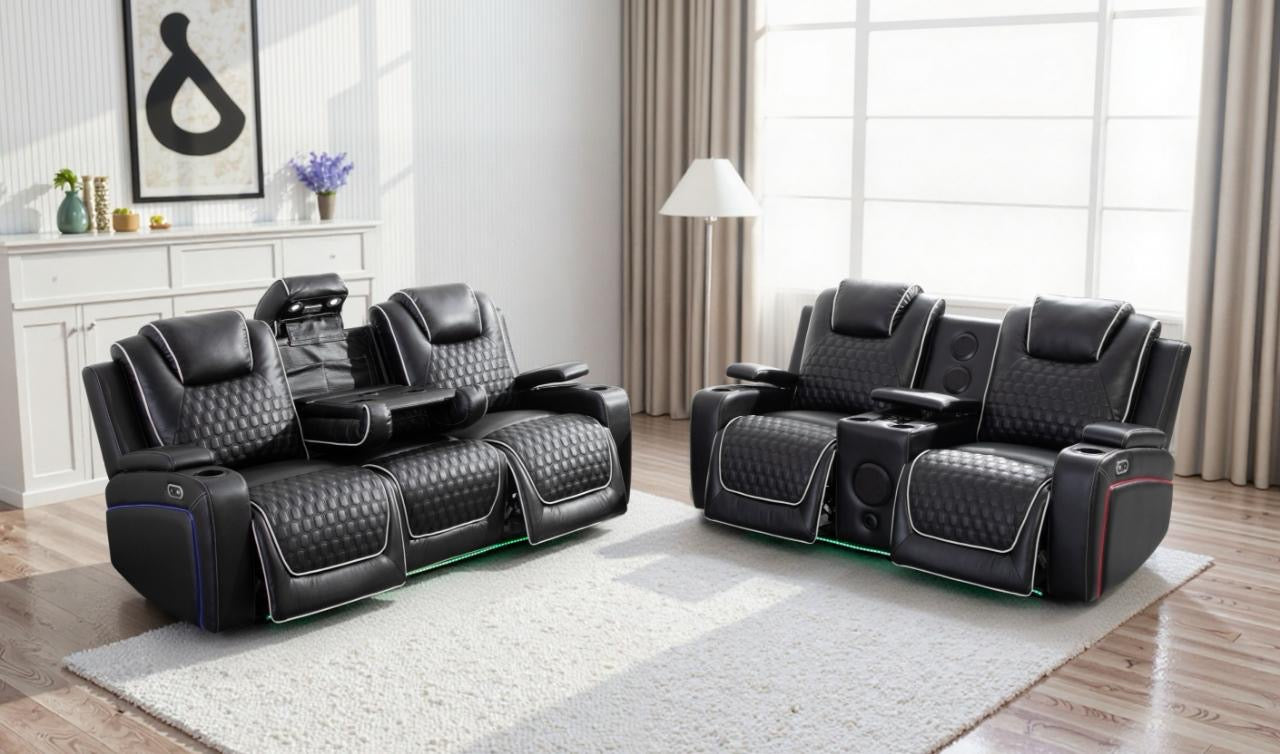 Malaga 3 & 2 multifunctional entertainment recliner set - Black