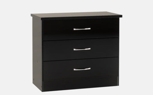 Nevada 3 Drawer Chest - Black Gloss