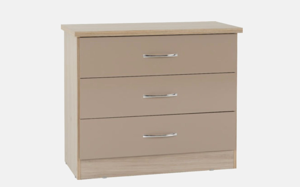 Nevada 3 Drawer Chest - Oyster Gloss/Oak