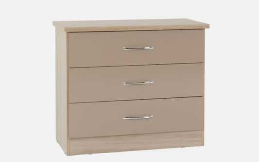 Nevada 3 Drawer Chest - Oyster Gloss/Oak