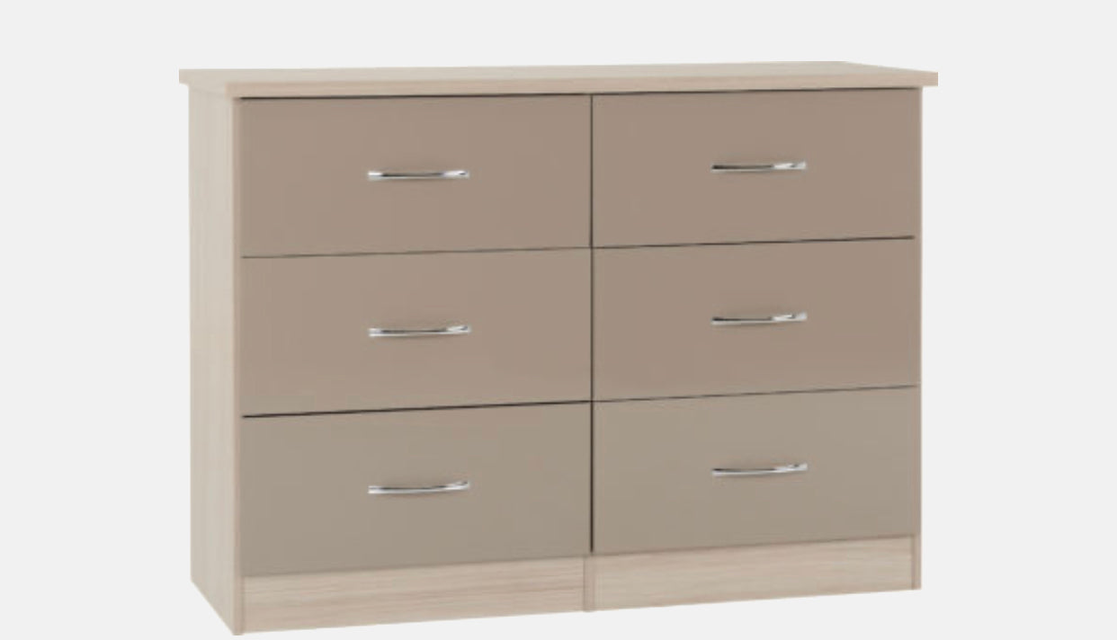 Nevada 6 Drawer Chest - Oyster Gloss/Oak