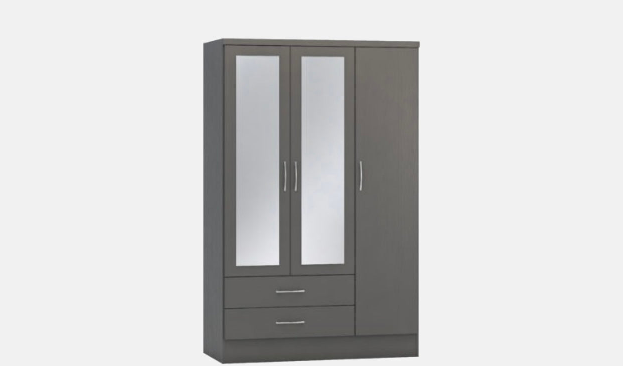 Nevada 3 Door 2 Drawer Mirror Wardrobe - Grey Effect