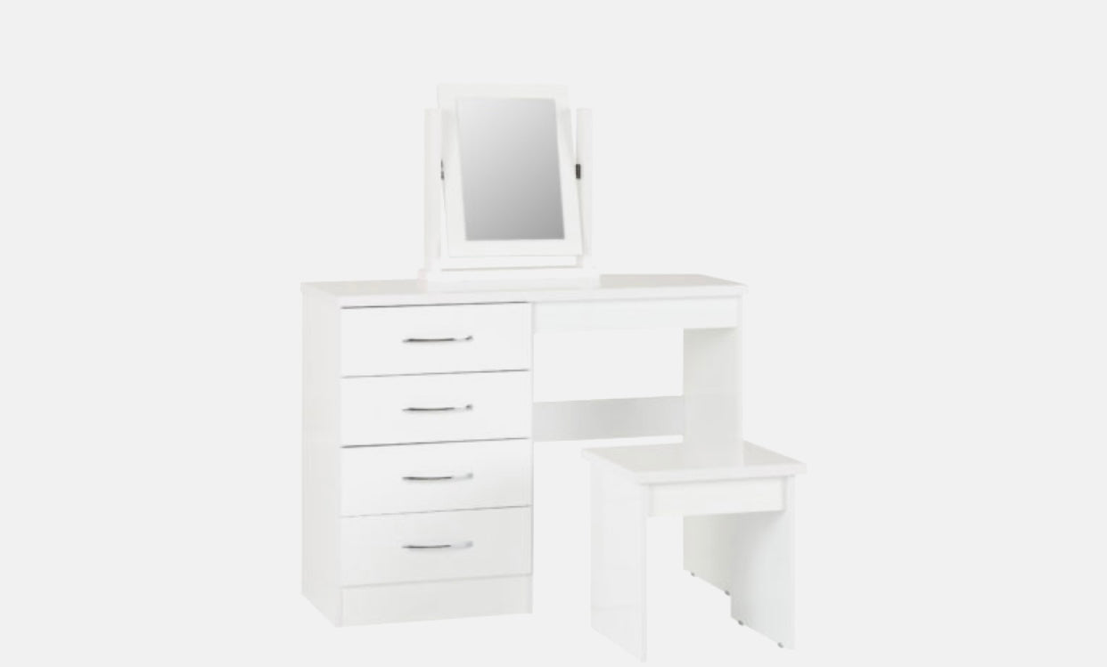 Nevada 4 Drawer Dressing Table Set - White Gloss