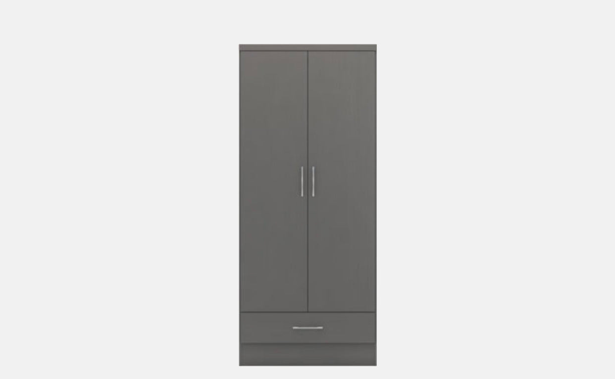 Nevada 2 Door 1 Drawer Wardrobe - 3D Effect Grey