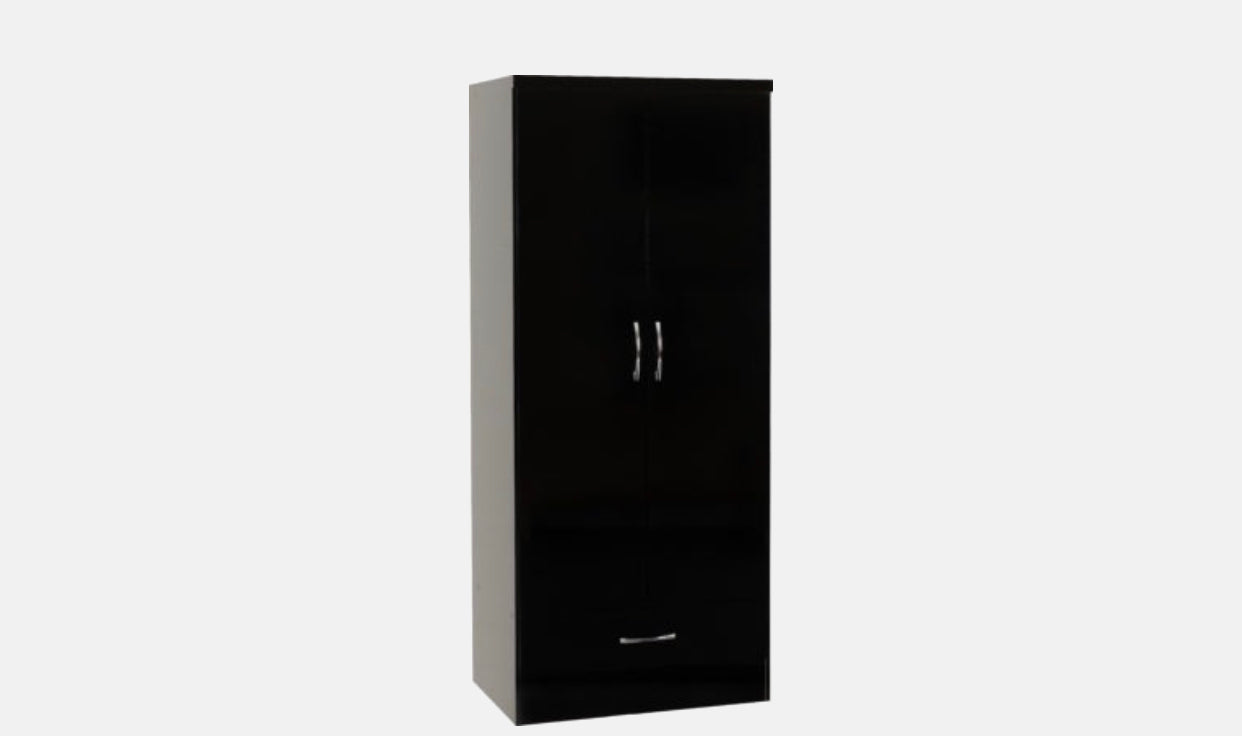 Nevada 2 Door 1 Drawer Wardrobe - Black