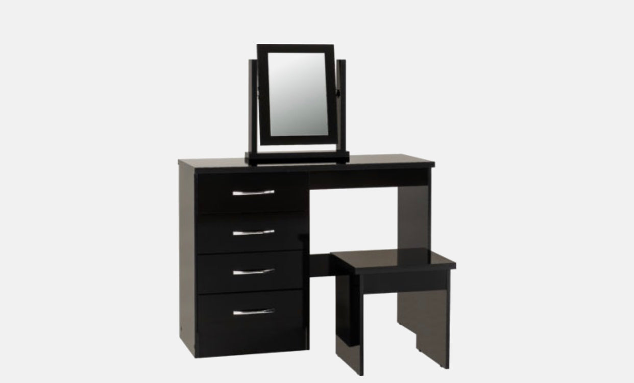 Nevada 4 Drawer Dressing Table Set  - Black Gloss