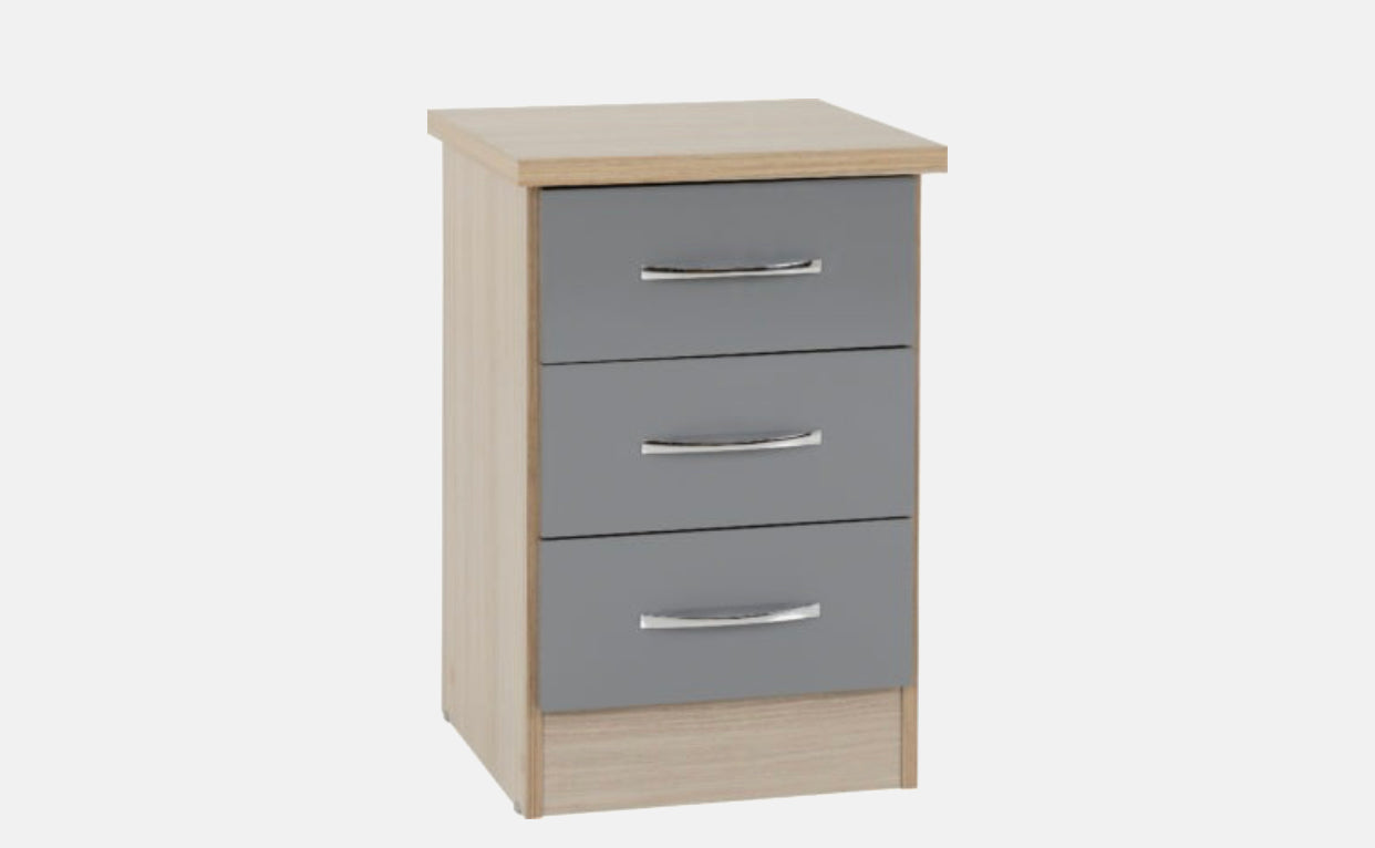 Nevada 3 Drawer Bedside - Grey/Oak