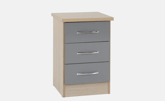 Nevada 3 Drawer Bedside - Grey/Oak