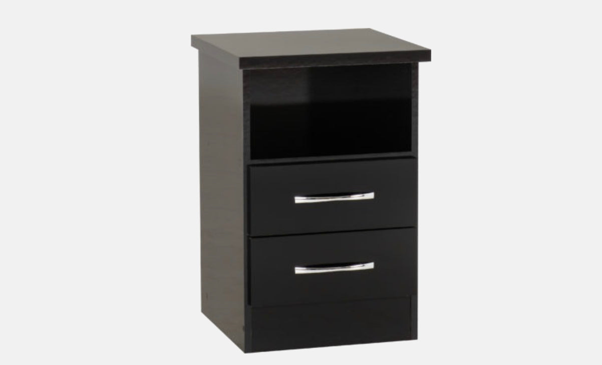 Nevada 2 Drawer Bedside - Black Gloss