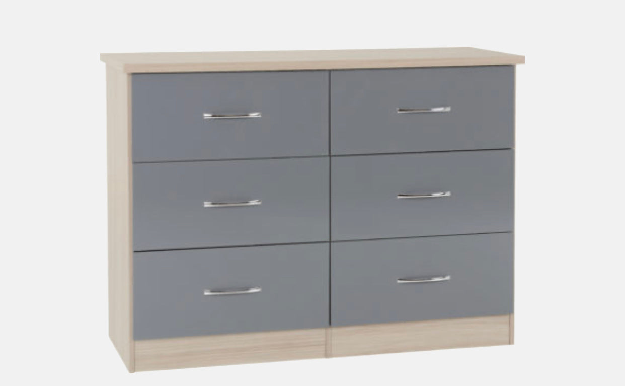 Nevada 6 Drawer Chest - Grey Gloss/Oak