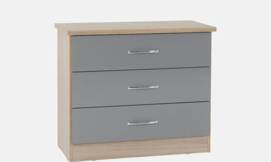 Nevada 3 Drawer Chest - Grey Gloss/Oak