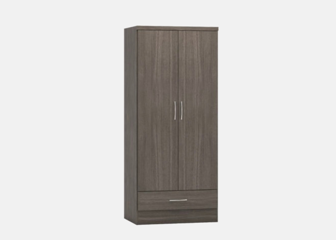 Nevada 2 Door 1 Drawer Wardrobe - Black Grain