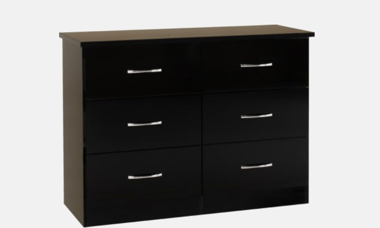 Nevada 6 Drawer Chest - Black Gloss