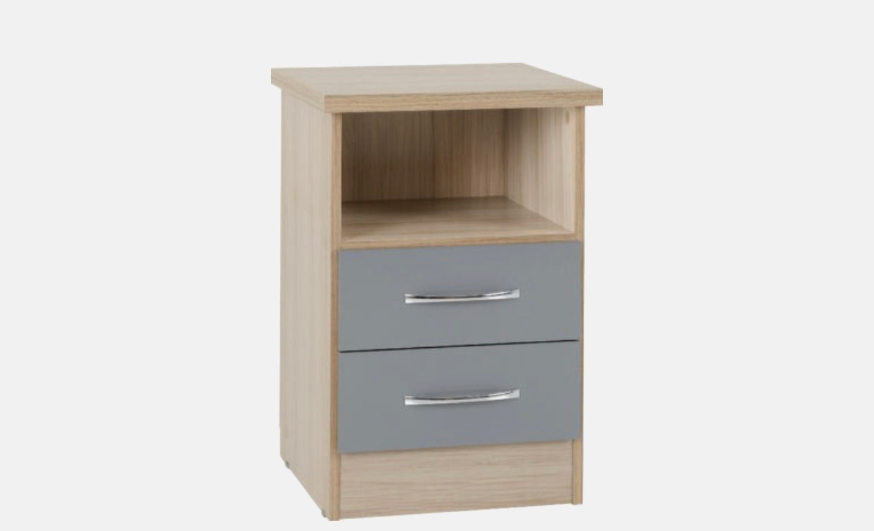 Nevada 2 Drawer Bedside - Grey Gloss