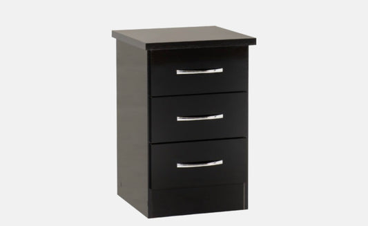 Nevada 3 Drawer Bedside - Black Gloss