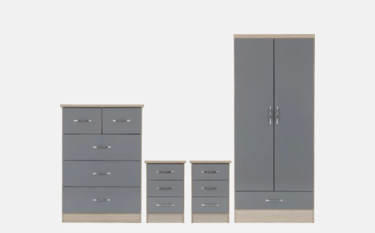 Nevada 2 Door 1 Drawer Bedroom Set - Grey Gloss