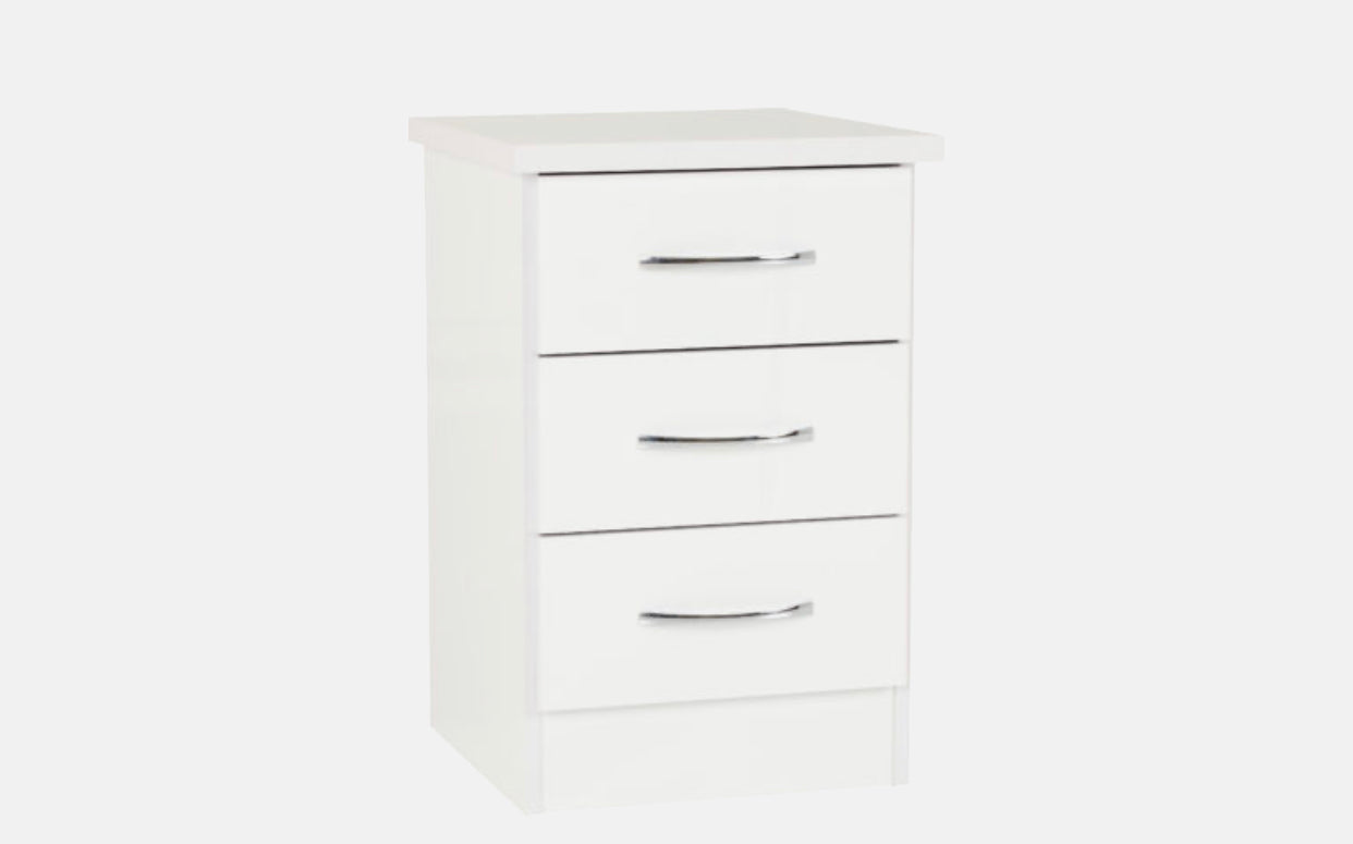 Nevada 3 Drawer Bedside - White Gloss