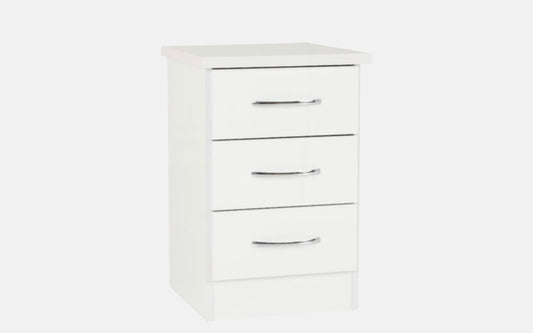 Nevada 3 Drawer Bedside - White Gloss