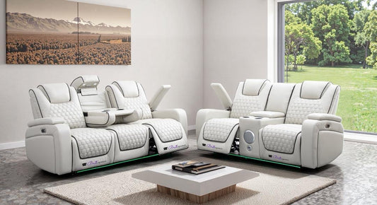 Malaga 3 & 2 multifunctional entertainment recliner set - White