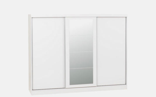 Nevada 3 Door Mirror Sliding Wardrobe - White Gloss