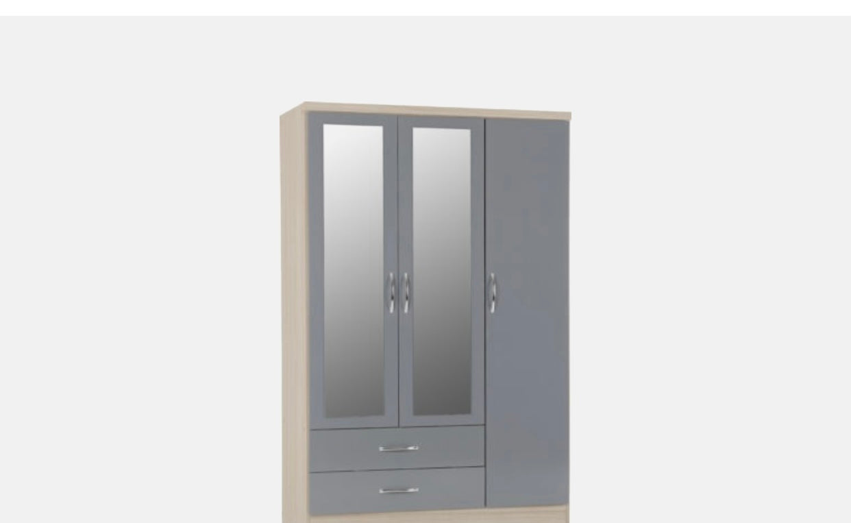 Nevada 3 Door 2 Drawer Mirror Wardrobe - Grey Gloss