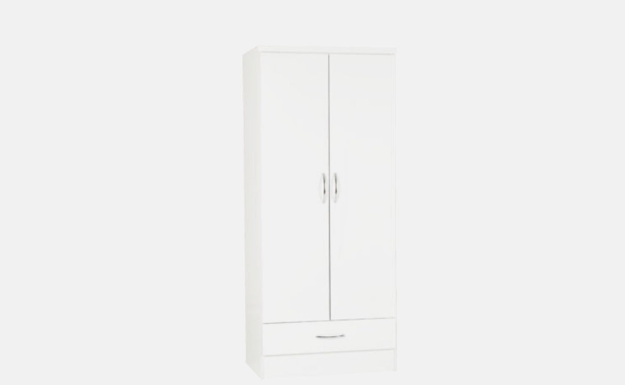 Nevada 2 Door 1 Drawer Wardrobe - White