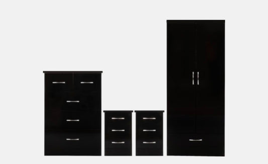 Nevada 2 Door 1 Drawer Bedroom Set - Black Gloss