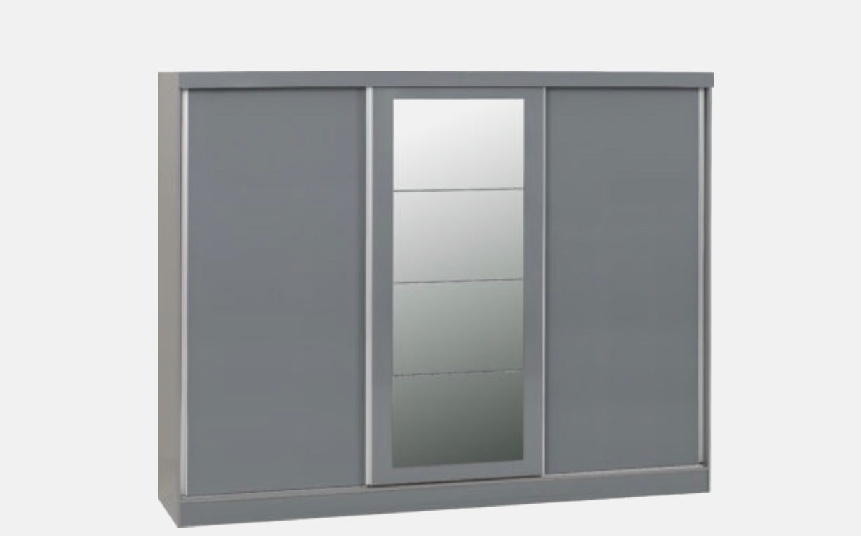 Nevada 3 Door Sliding Mirror Wardrobe - Grey Gloss