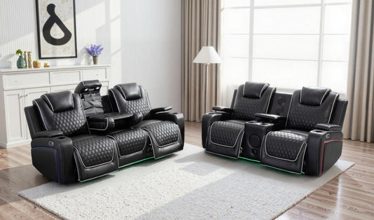 Malaga 3 & 2 multifunctional entertainment recliner set - Black