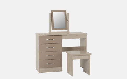 Nevada 4 Drawer Dressing Table Set - Oyster Gloss / Light Oak