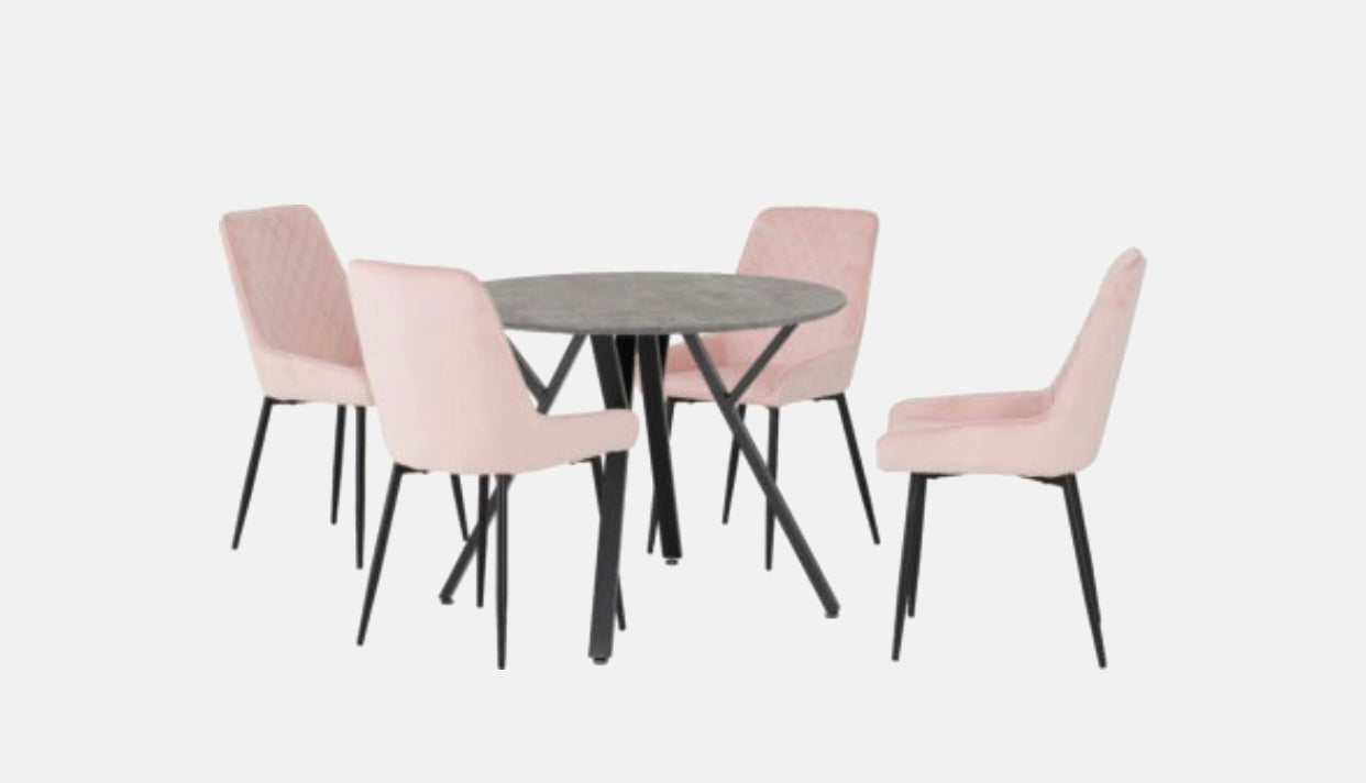 Athens Round Dining Table & Avery Pink Dining Chairs