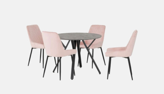 Athens Round Dining Table & Avery Pink Dining Chairs