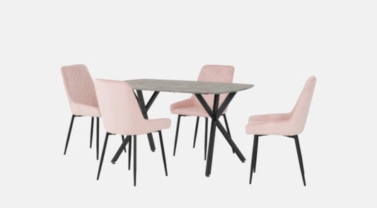 Athens Rectangular Concrete Dining Table & Avery Pink Chairs