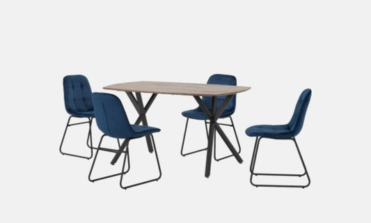 Athens Oak Rectangular Table & Lukas Blue Chairs