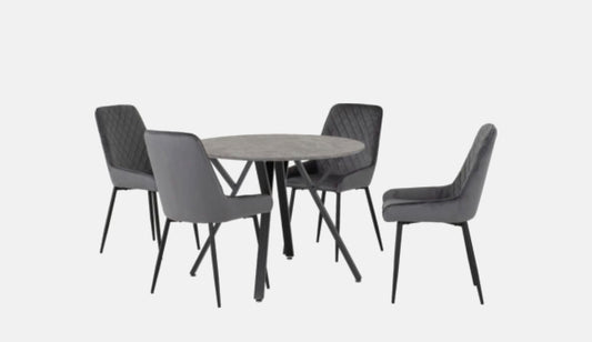 Athens Round Dining Table & 4 Avery Grey Chairs