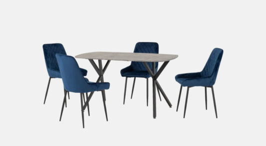 Athens Rectangular Concrete Effect Table & 4 Avery Blue Chairs