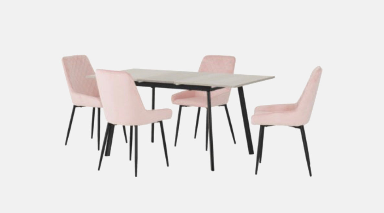 Avery Extending Grey Table & Avery Pink Chairs