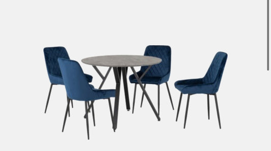 Athens Round Dining Table & Avery Blue Chairs