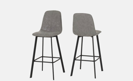 Quebec Grey Leather Bar Stool (Sold As Pair)