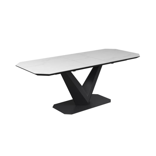 Vizarri 180-220cm Matte White Ceramic Auto-rise Extending Dining Table