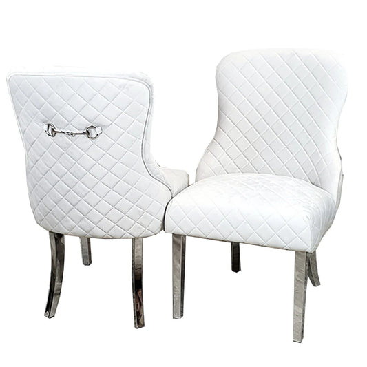 Kate Dining Chair Light Grey with Chrome Clasp & Quilted Back