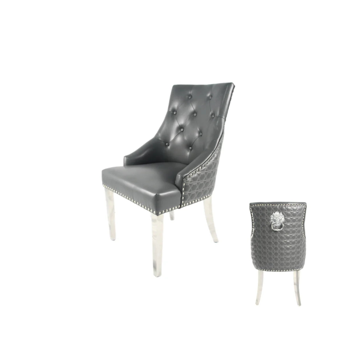 Roma PU leather dark grey lion knocker chair