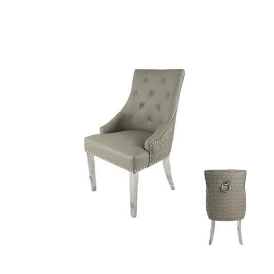 Roma PU Leather Light Grey Ring Knocker Chair