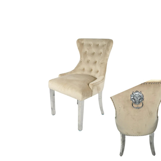 Chelsea Cream Velvet Lion Knocker Dining Chair