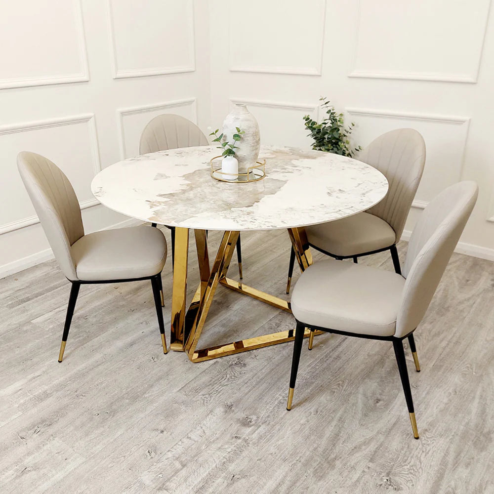 Nero Gold 1.3m Round Table & 4 Etta Chairs