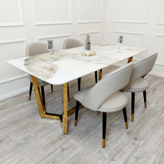 Lucien 1.6M Gold Table & 4 Astra Dining Chairs