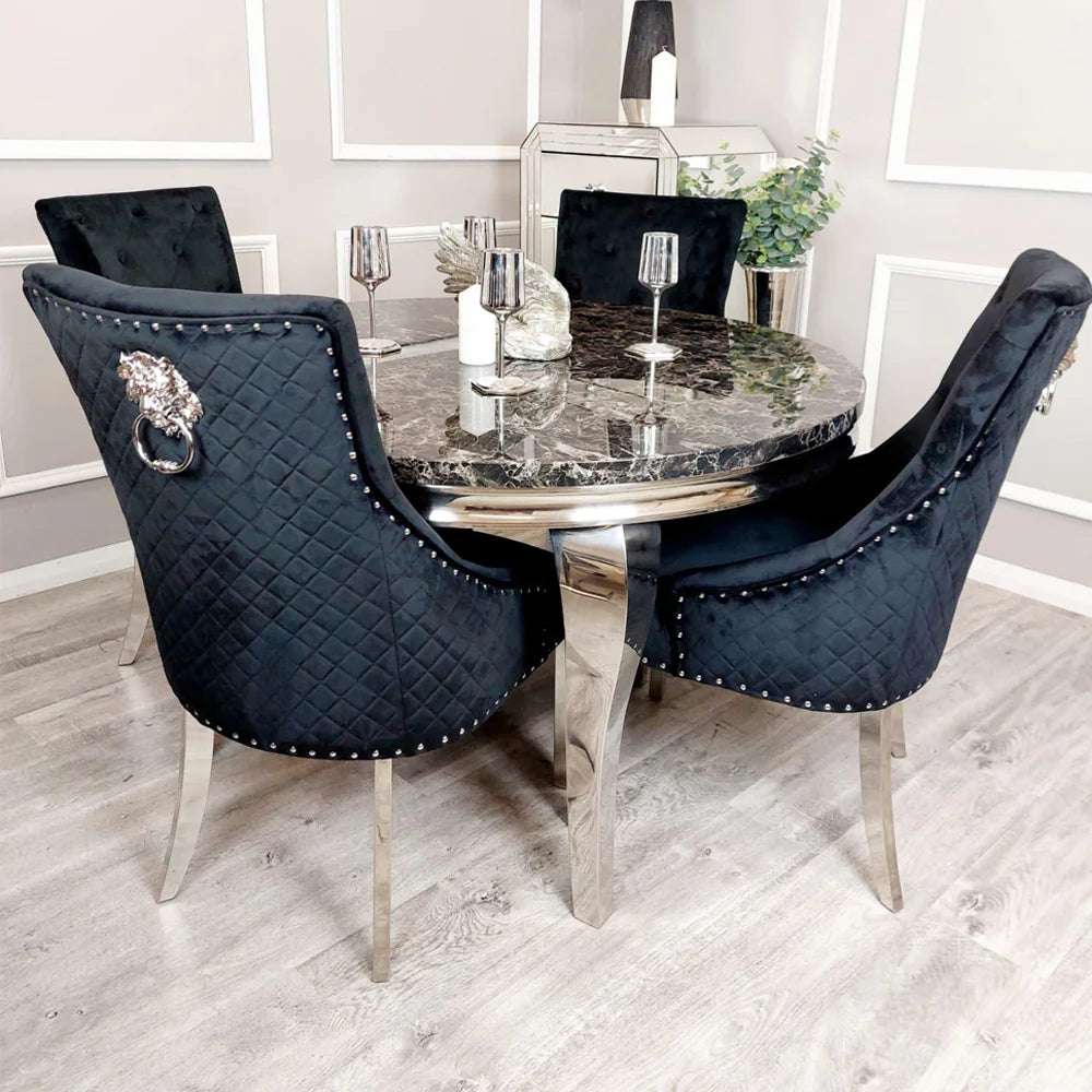 Louis 1.3M Round Table & 4 Bentley Dining Chairs