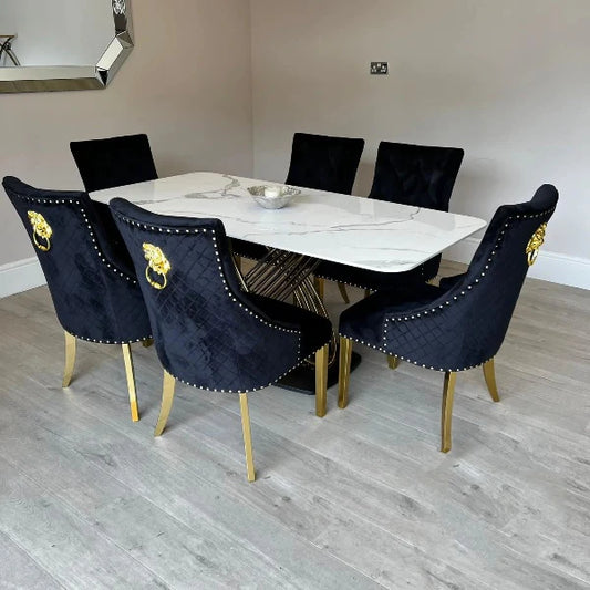 Orion 1.8M Table & Gold Bentley Chairs