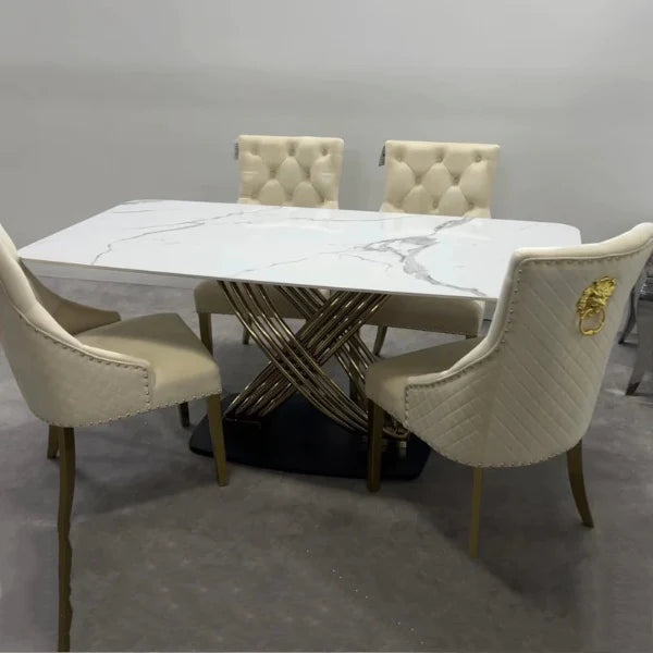 Orion 1.8M Table & Gold Bentley Chairs