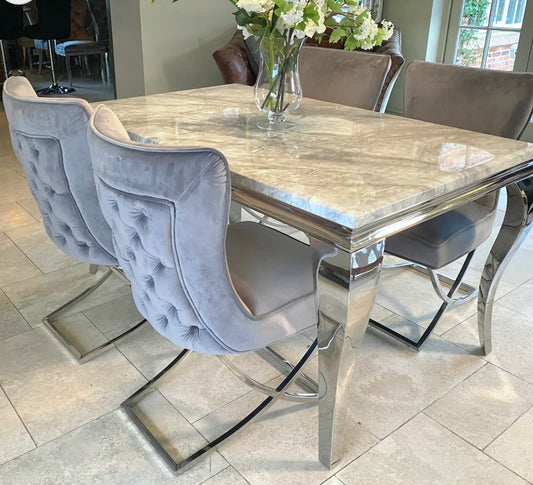 Louis 1.5M Marble Table & Belgravia Dining Chairs